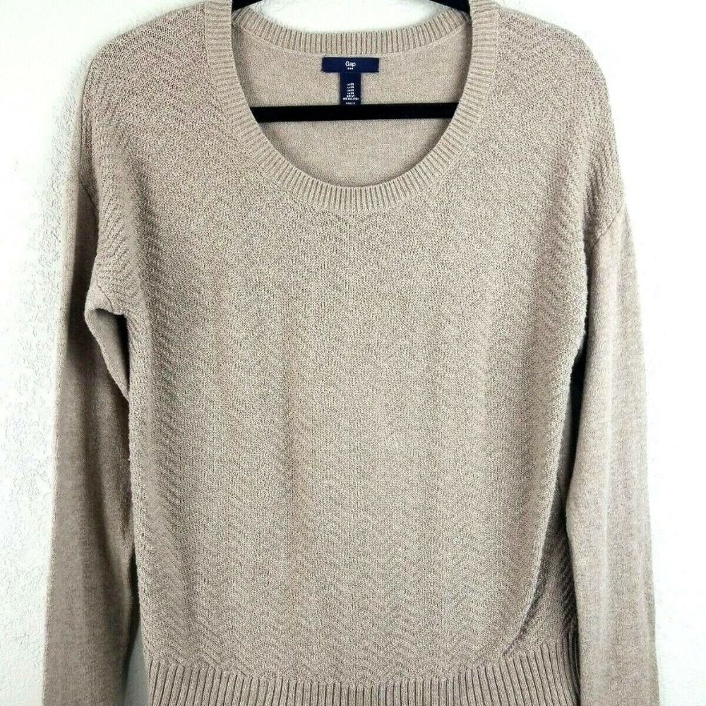 Gap Women’s Crew Neck Chevron Sweater Tan MEDIUM